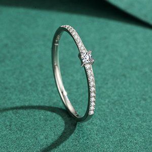 925 Sterling Silver Simple Square Ring Engagement Wedding Jewelry